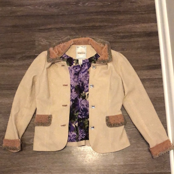 EUC Tracy Reese Ornate Bling Metallic Accent Blazer/Jacket w/Velvet Collar - Picture 1 of 12
